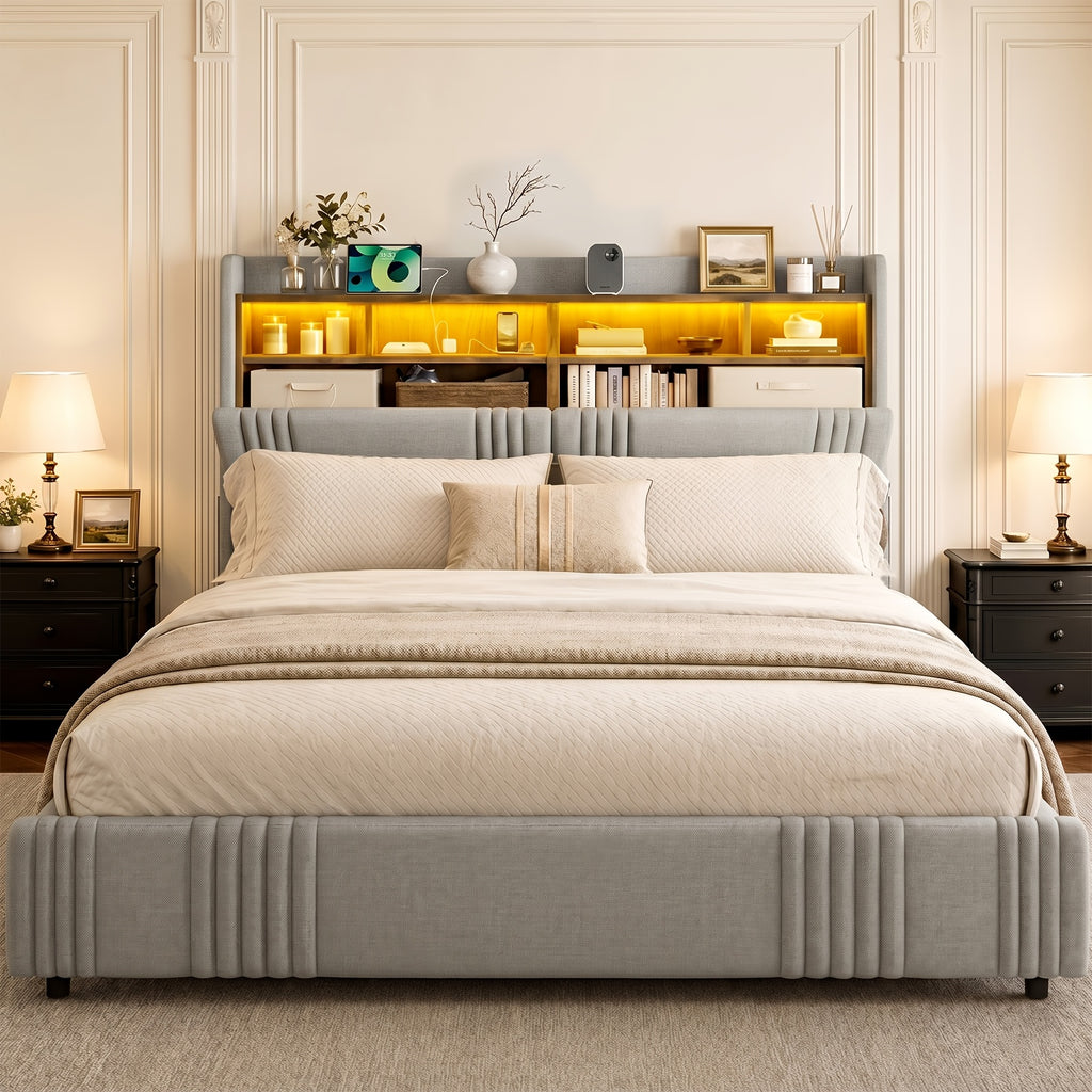 bed frames hidden storage headboard 4 drawers 49 2 tall - Temu