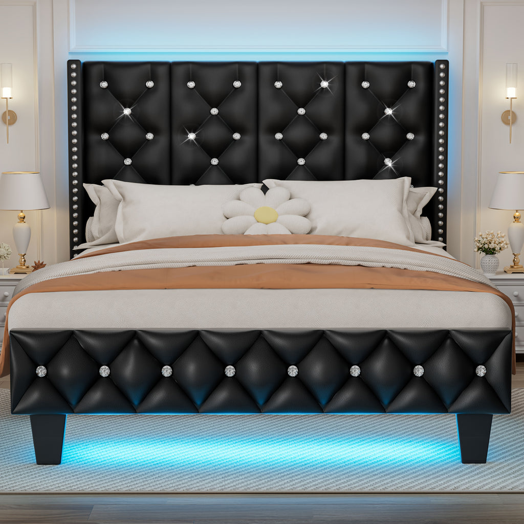 upholstered platform bed frame led lights tall bed frame - Temu