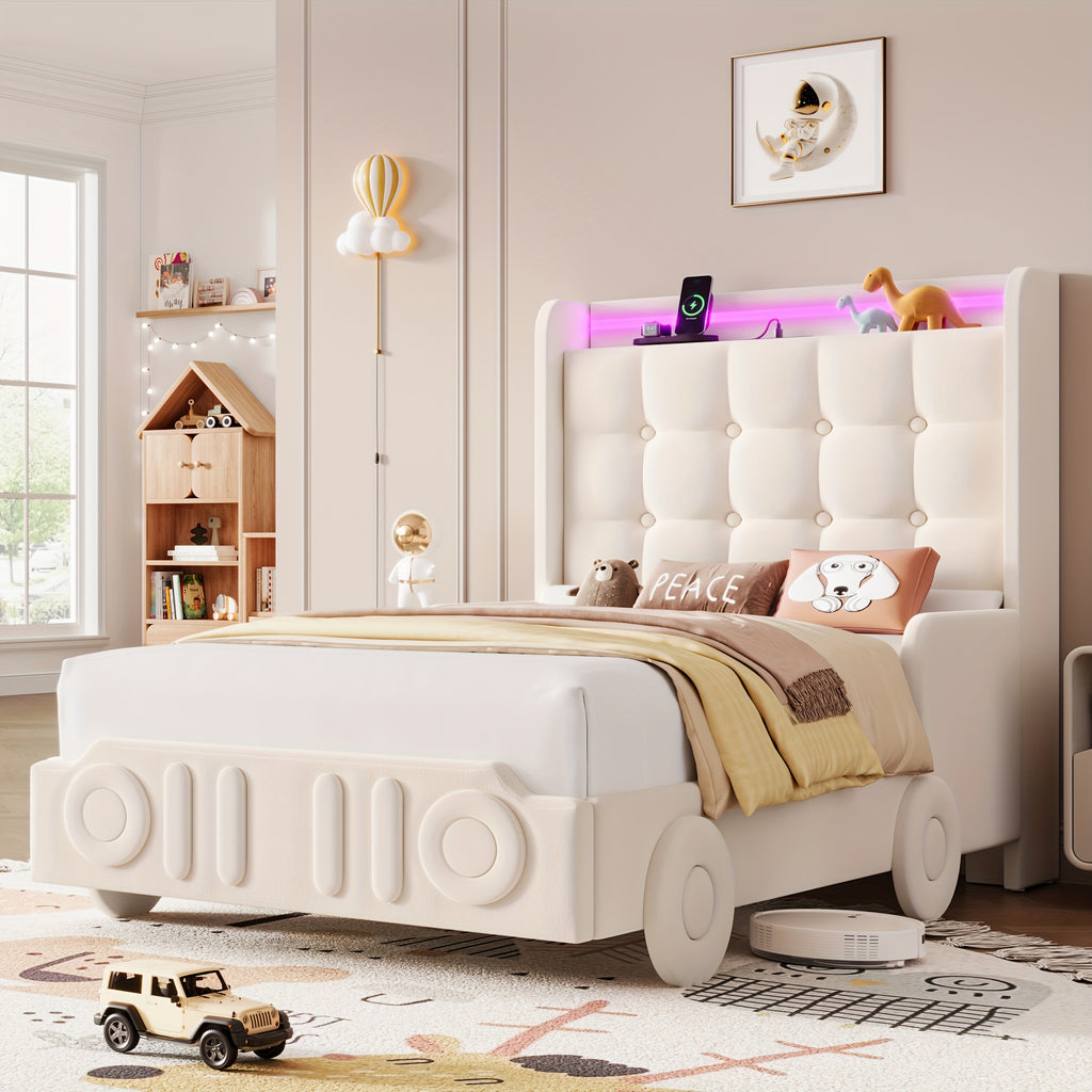 twin full queen upholstered bed frame led lights charging - Temu