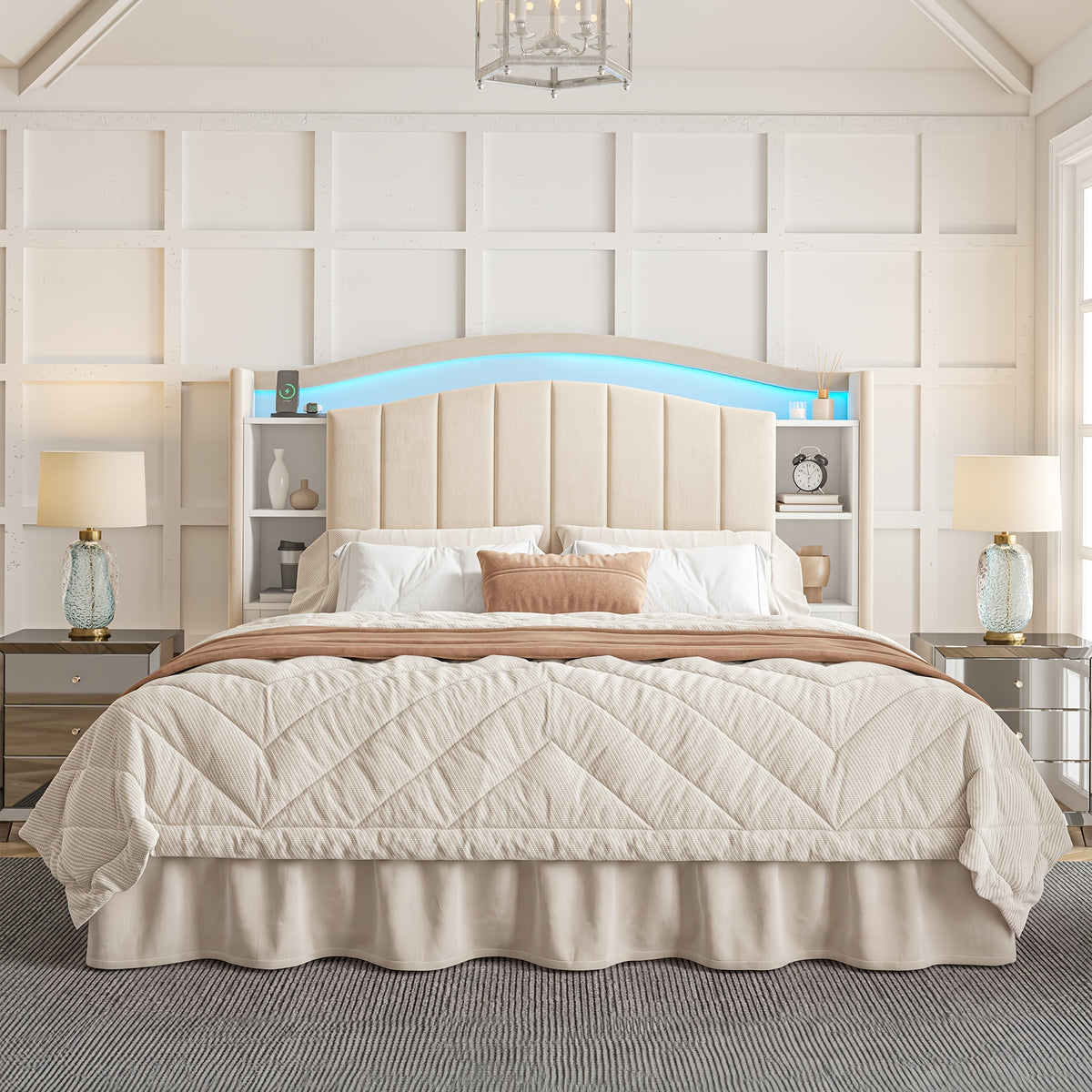 king queen full bed frame built in nightstand storage - Temu