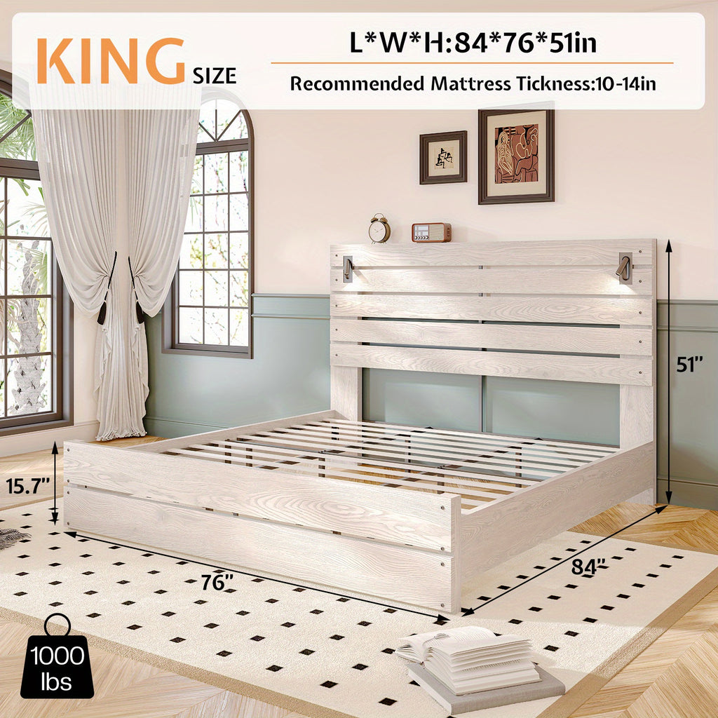 farmhouse platform bed frame 51 high headboard built - Temu
