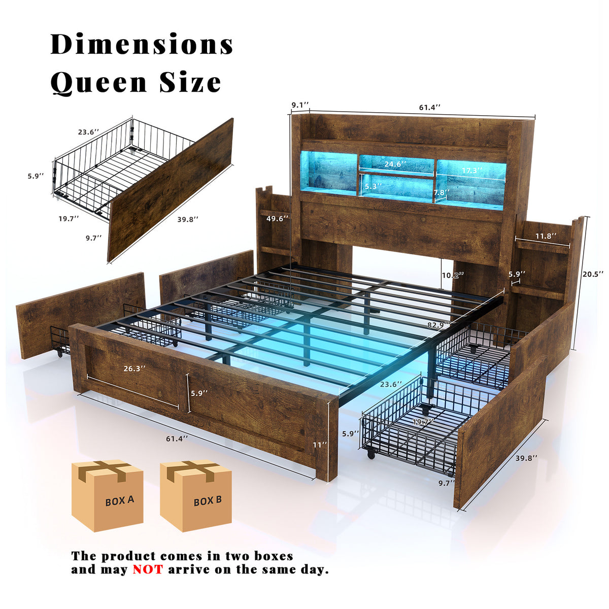 bed frame 49 6 inch bookcase headboard 4 drawers 2 - Temu