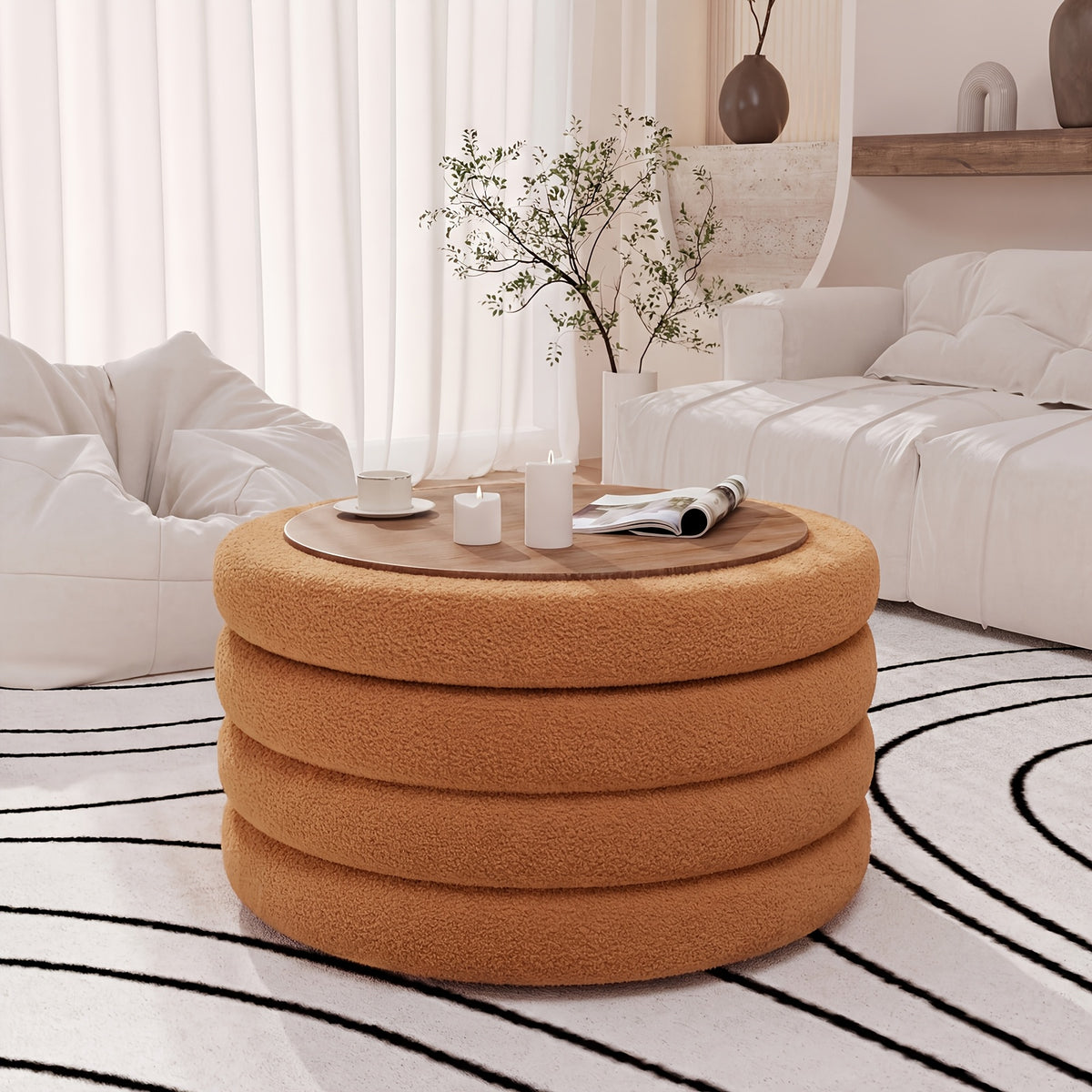 30 inch round   coffee table storage sherpa top large - Temu