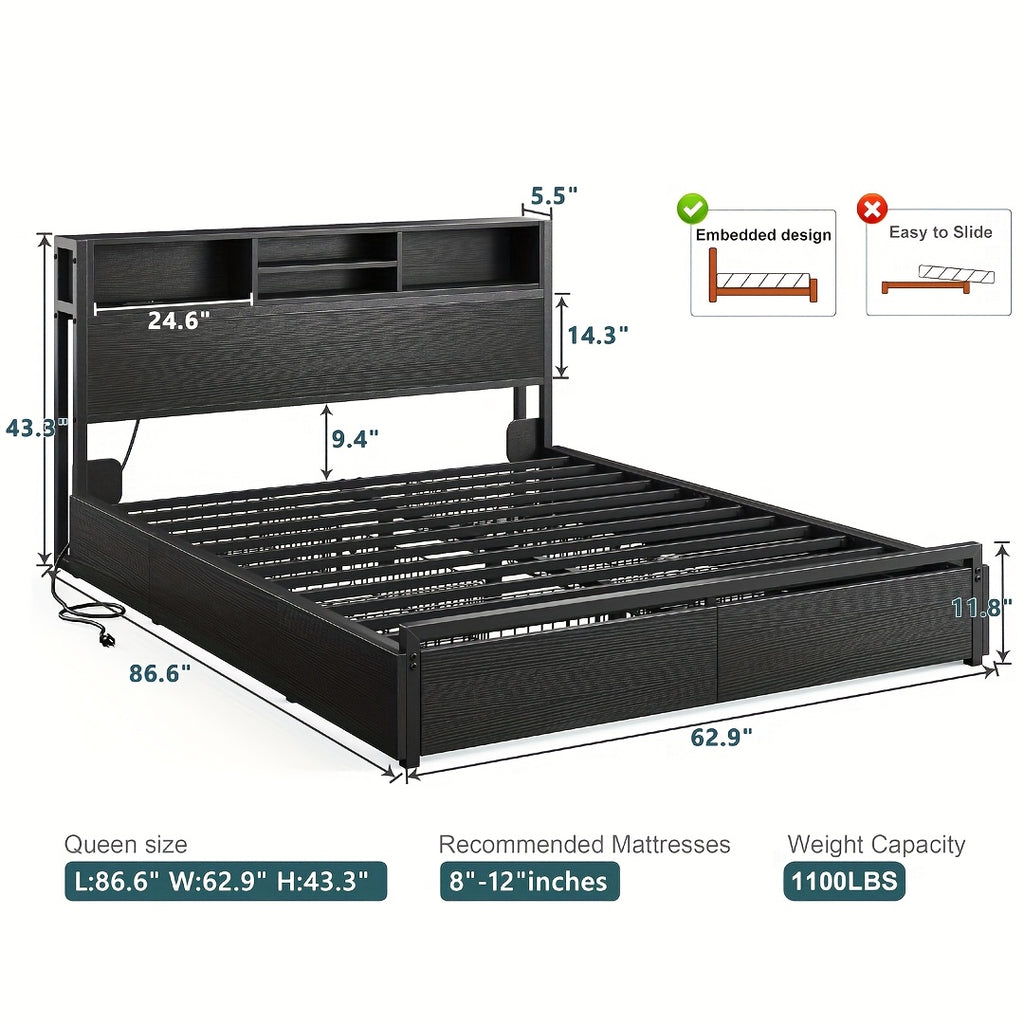 queen king size bed   storage large drawers forbedroom - Temu