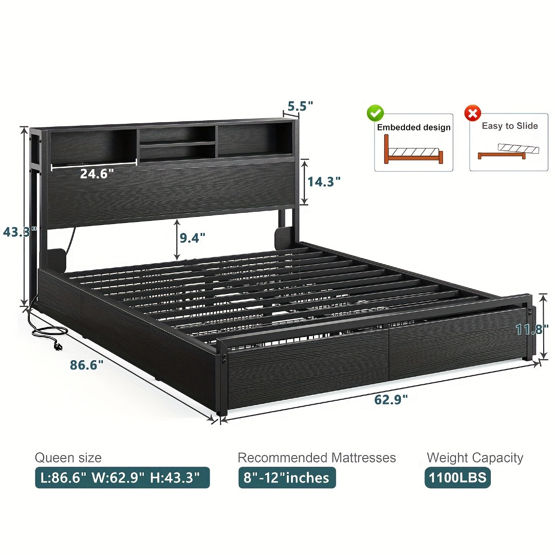 queen king size bed   storage large drawers forbedroom - Temu