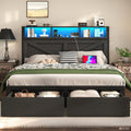 farmhouse bed frame storage headboard drawers led lights - Temu