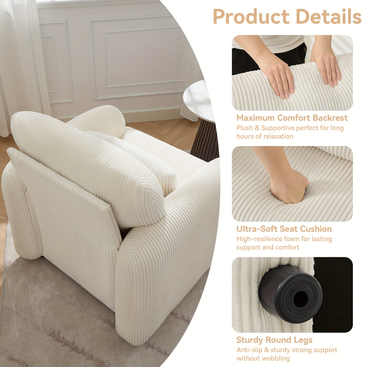 corduroy fabric accent chair modern upholstered living room - Temu