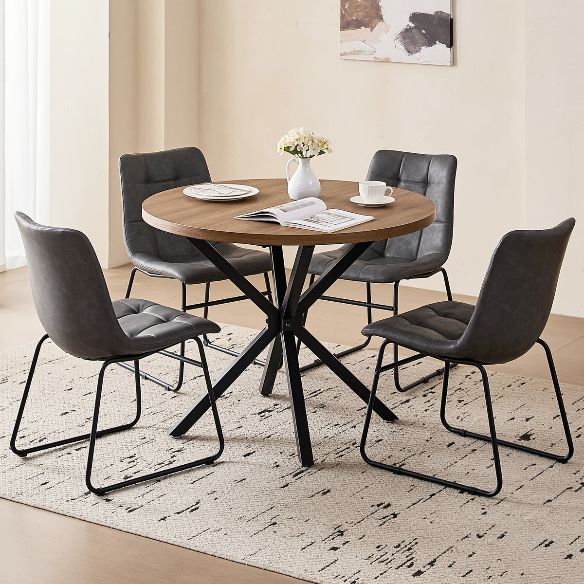 39 modern round 5pcs dining set natural wood grain - Temu