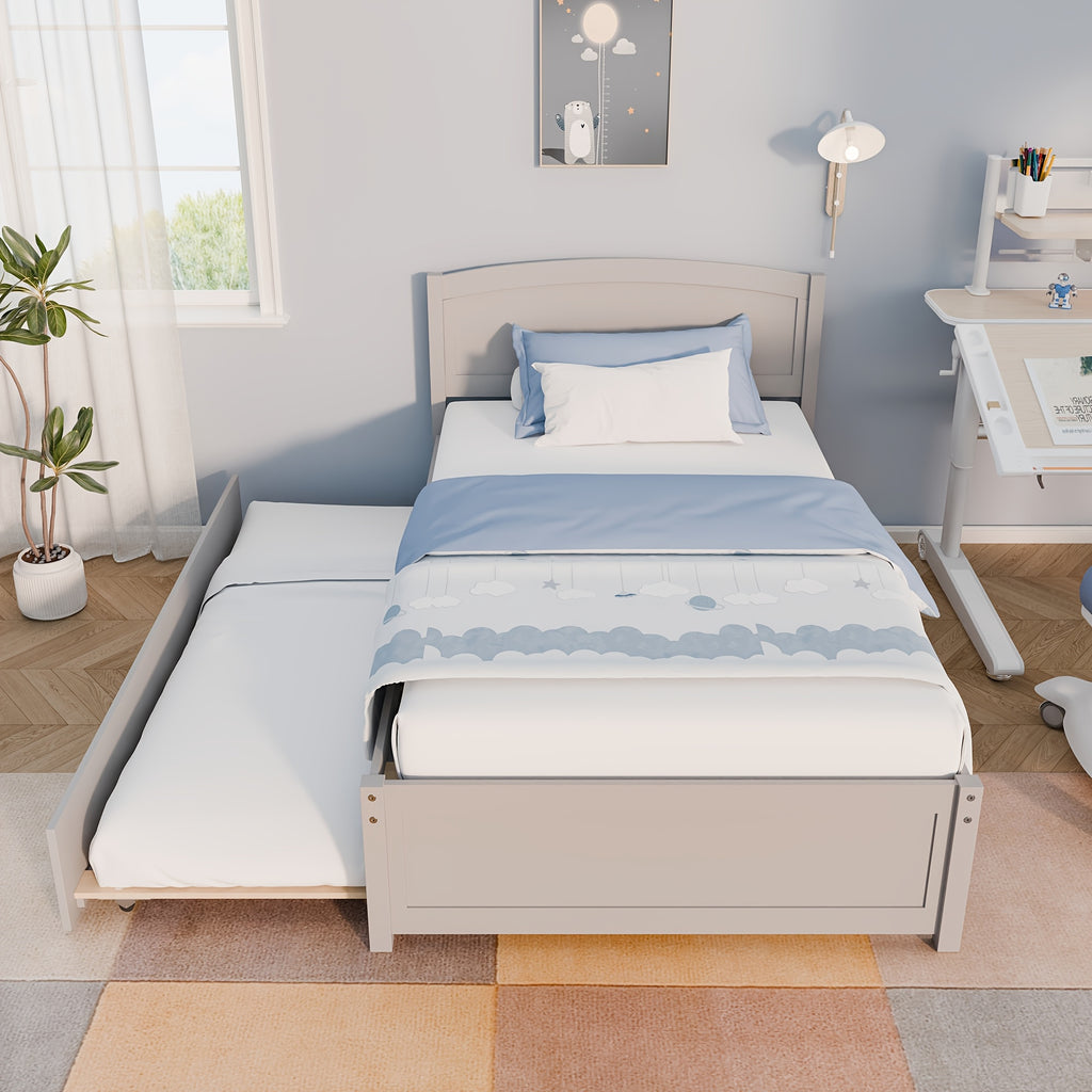 twin bed trundle wood bed frame headboard footboard wood - Temu