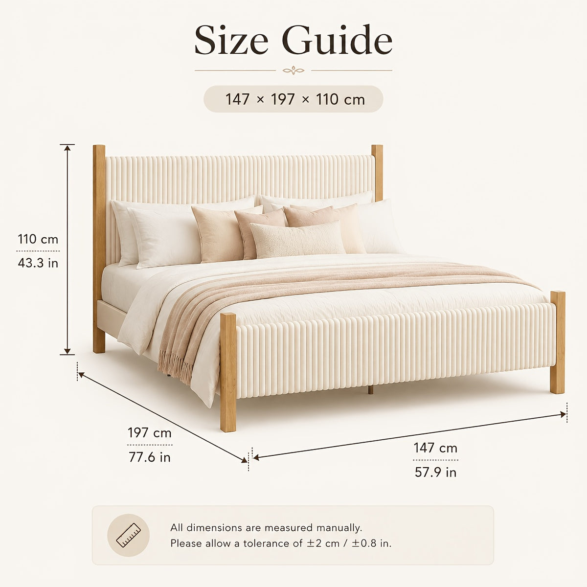 vertical fluted upholstered bed frame natural   - Temu