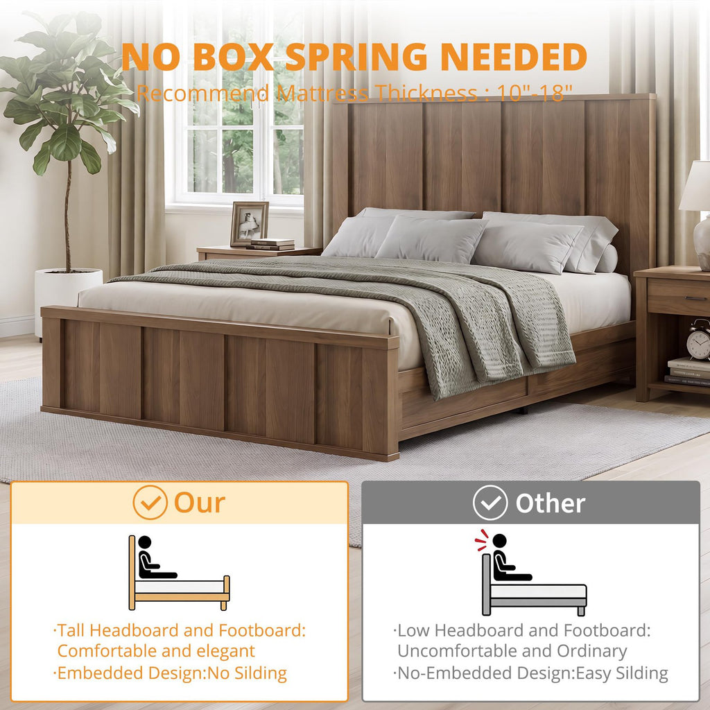 queen size platform bed frame tall wood headboard wood slats - Temu