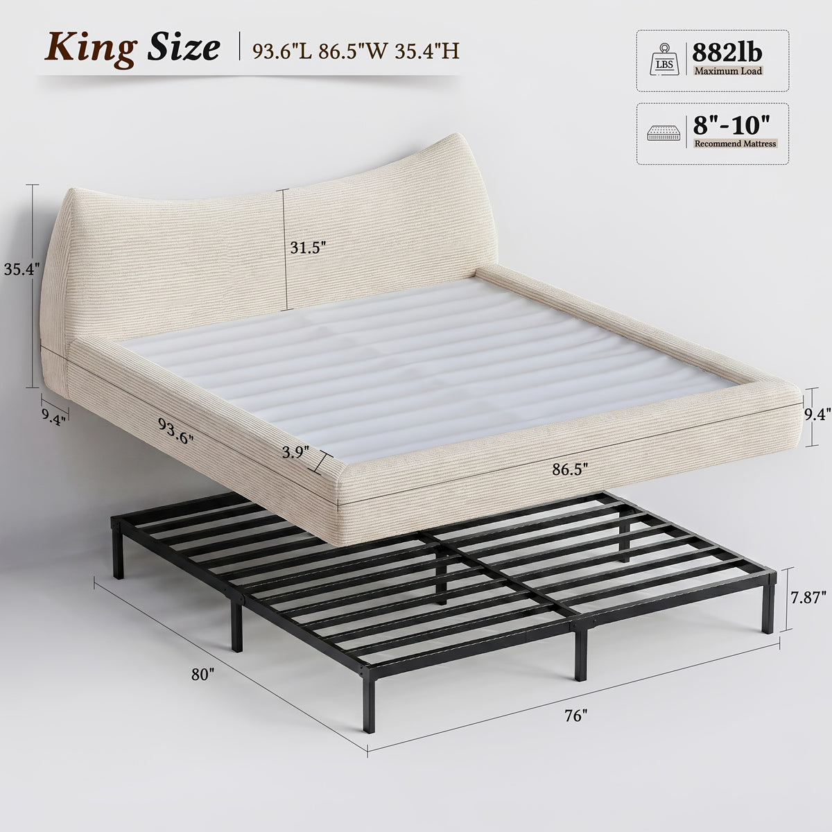 cloud bed frame cat ear design headboard 9 4 thick - Temu