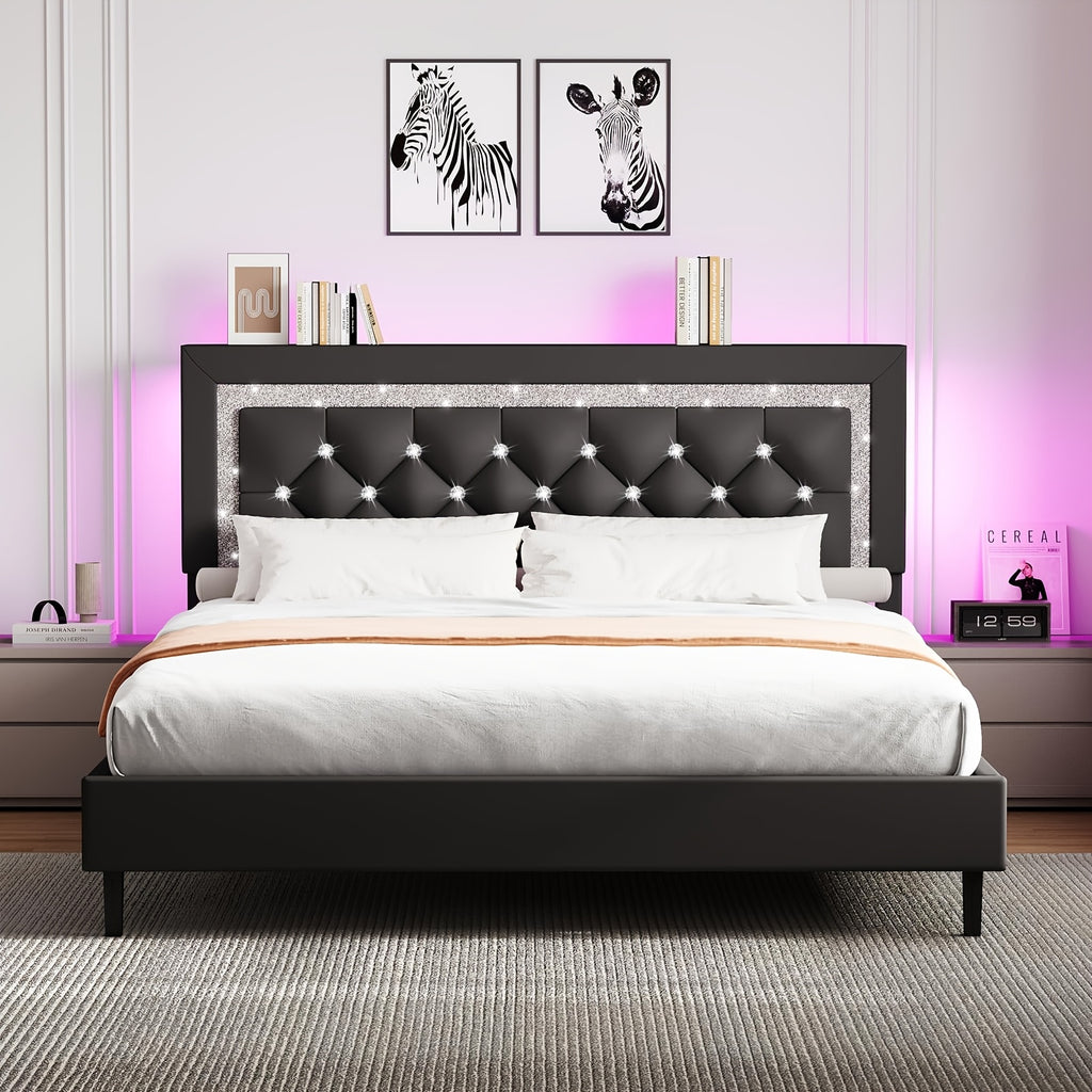 led lights king size bed frame storage headboard full queen - Temu