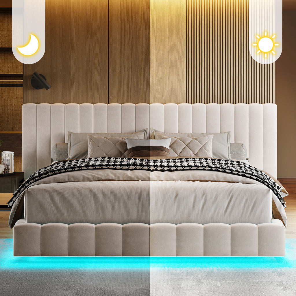 velvet upholstered bed frame wide headboard floating - Temu