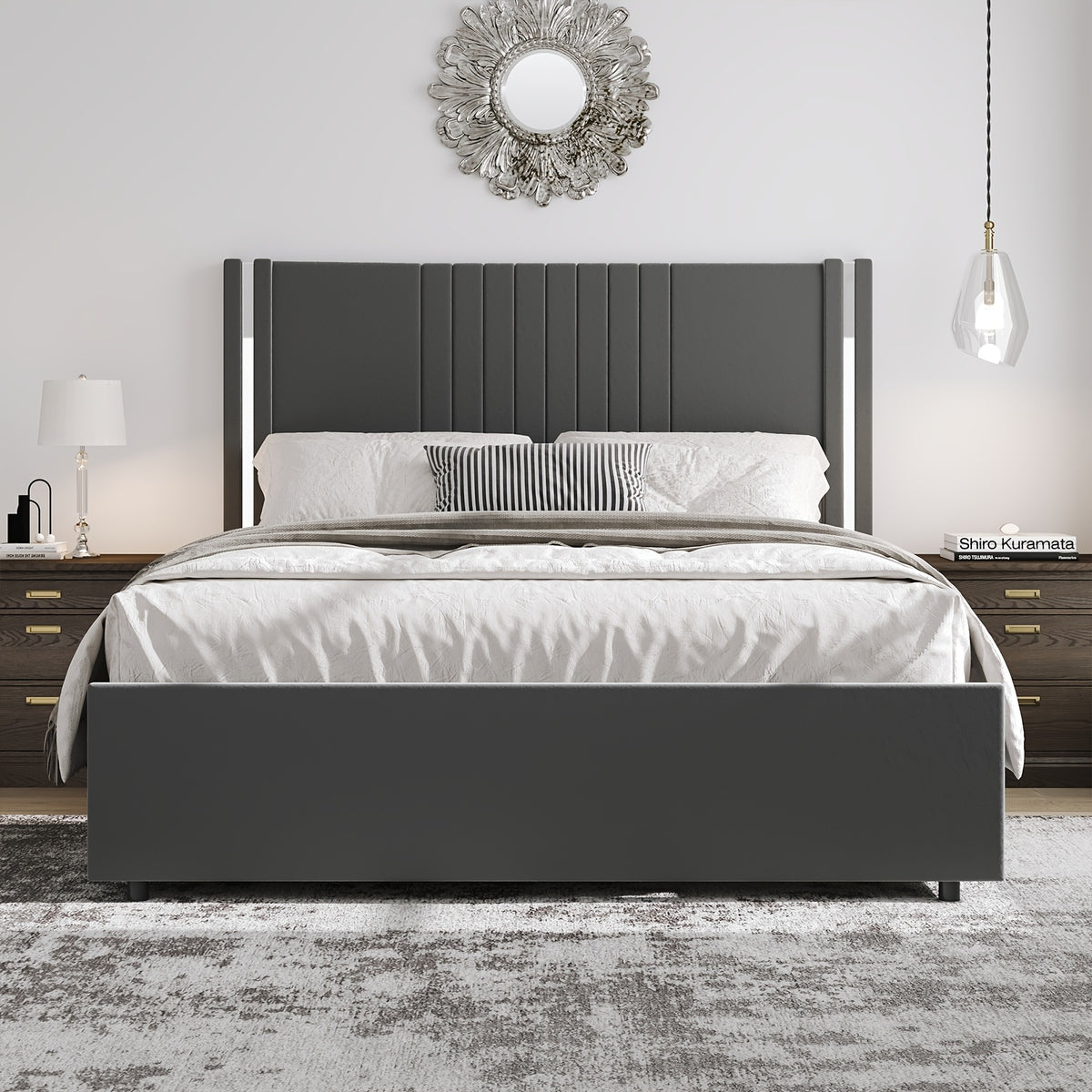 full queen king bed size frame velvet upholstered - Temu