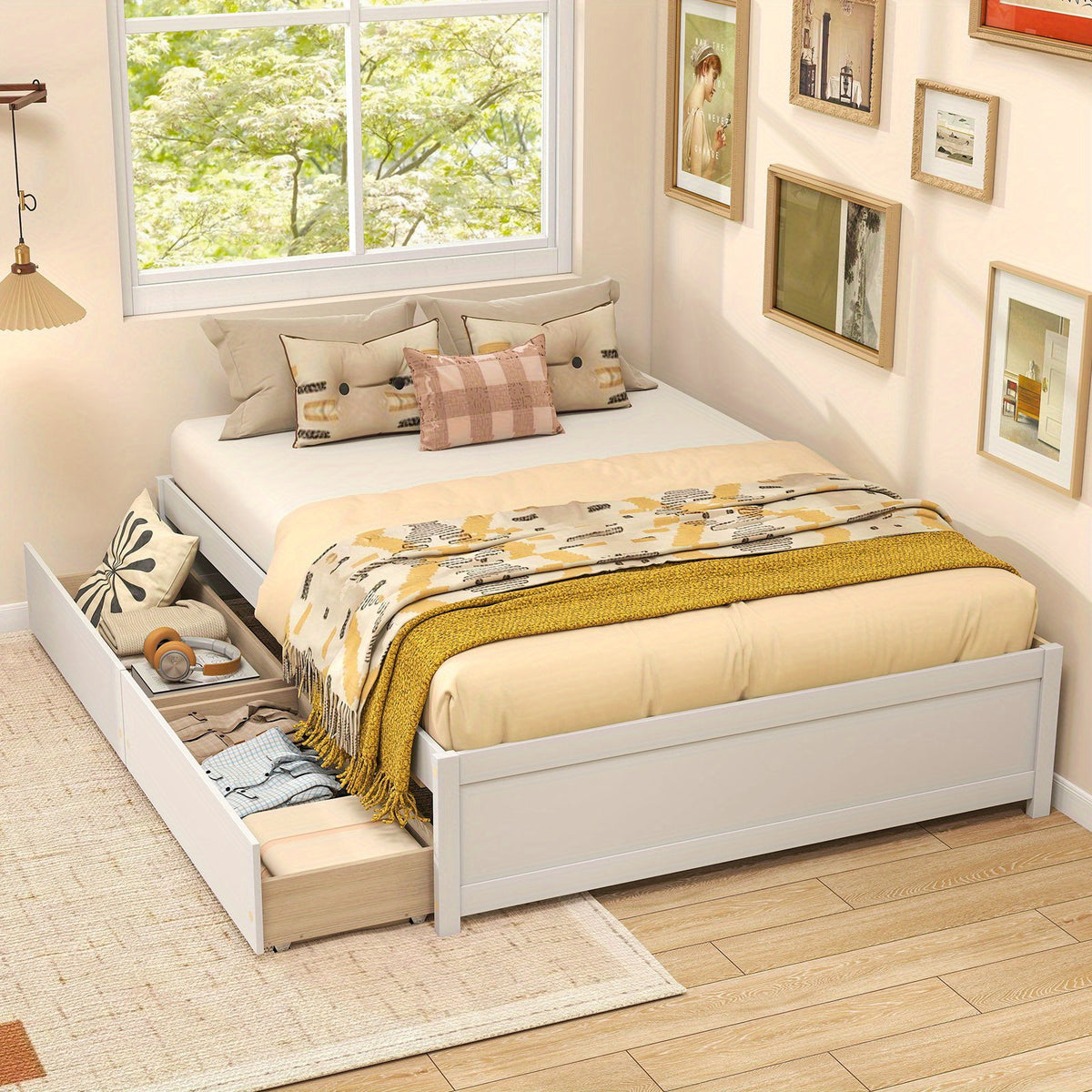 full size wooden platform bed frame 2 rolling - Temu