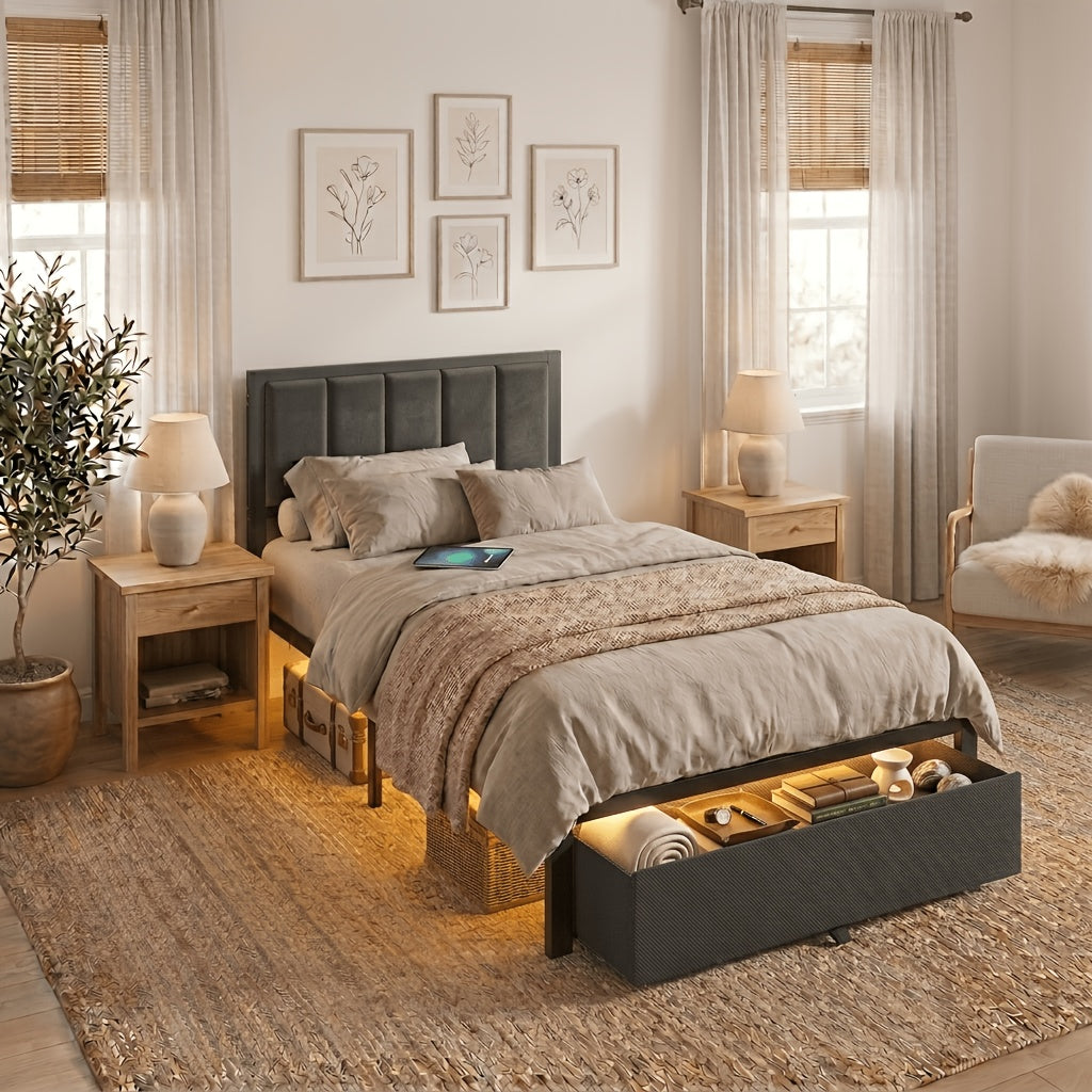 bed frame metal platform bed storage drawers led lighting - Temu