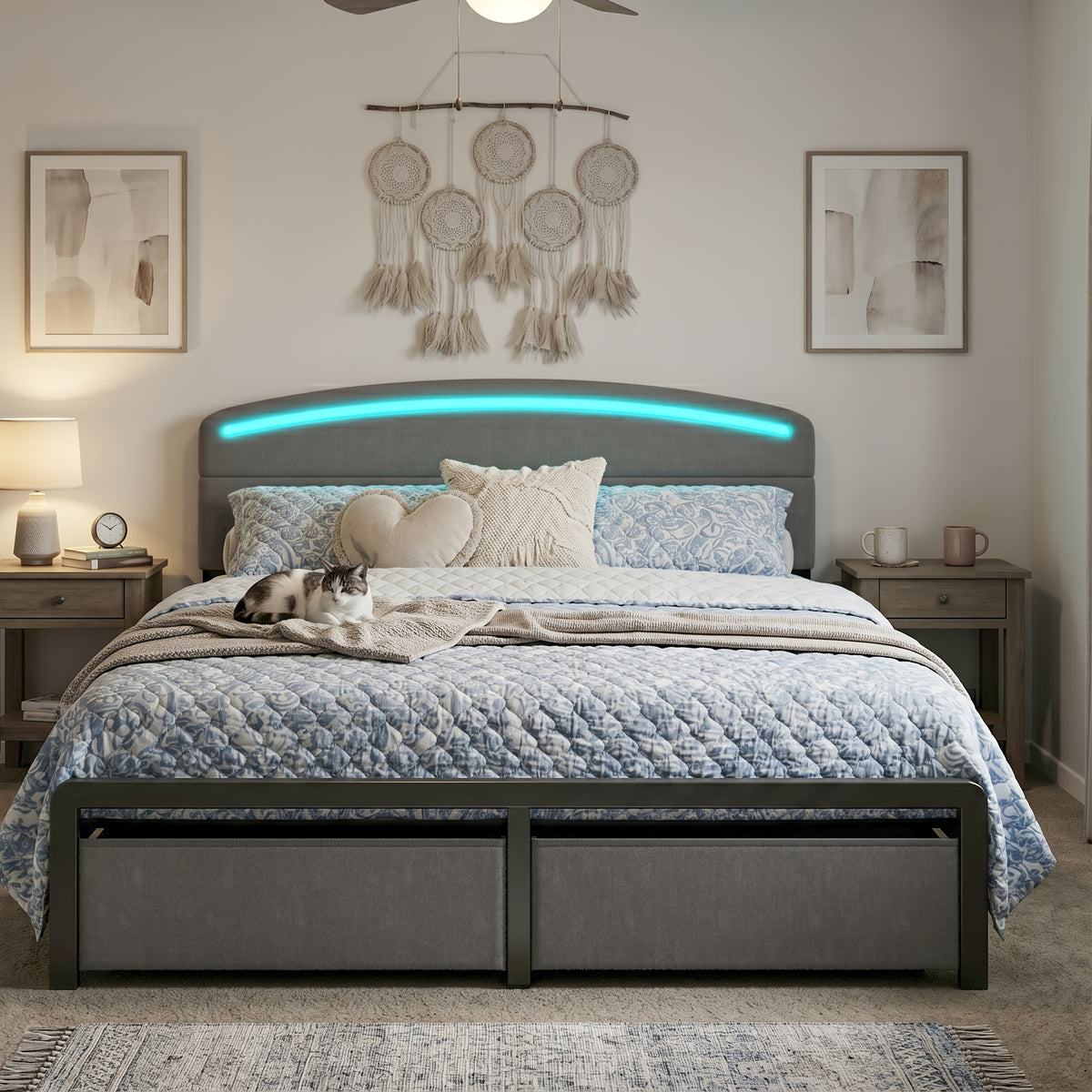 full queen king size bed frame curved headboard 2 3   - Temu