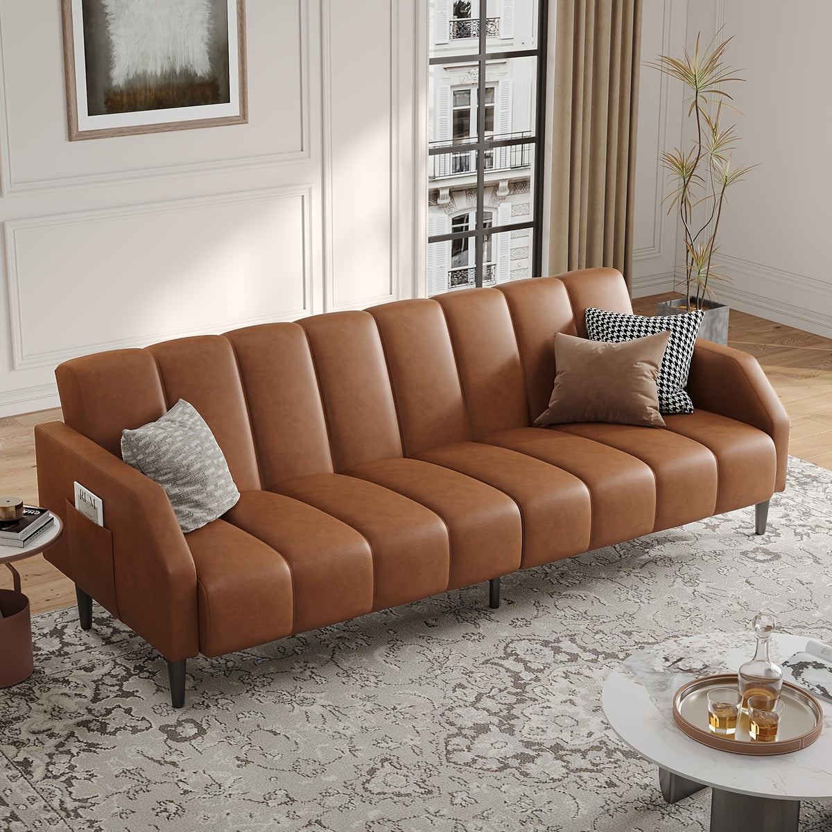 faux leather futon sofa bed 78 inch piano   queen - Temu
