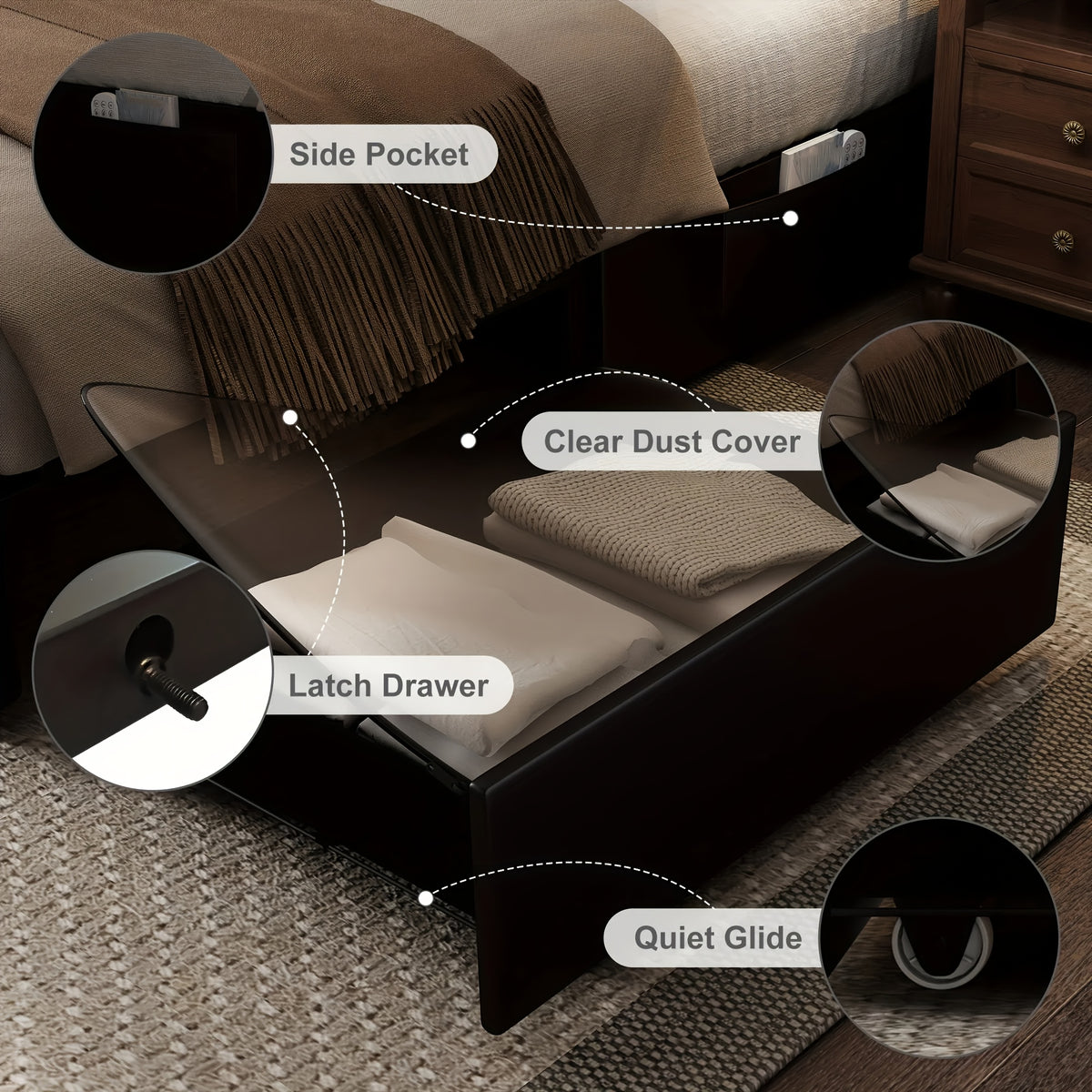 queen led bed frame 2 drawers modern full size pu leather - Temu