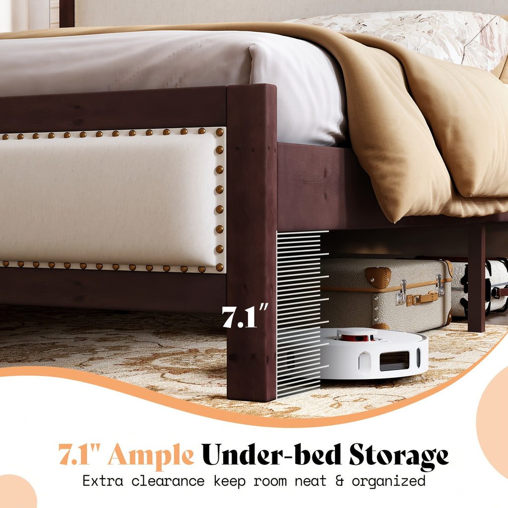 a platform bed featuring a sturdy wooden frame a linen - Temu