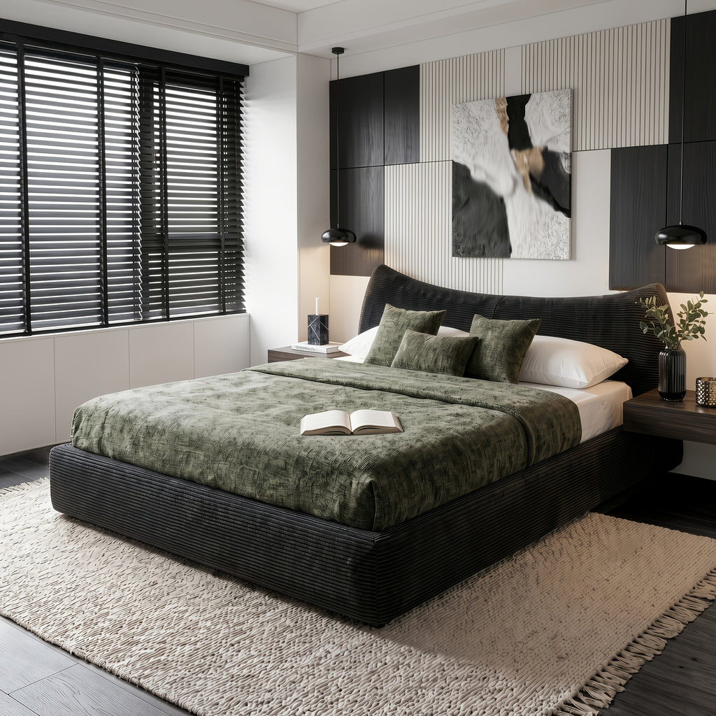 corduroy upholstered bed frame cat ear design - Temu