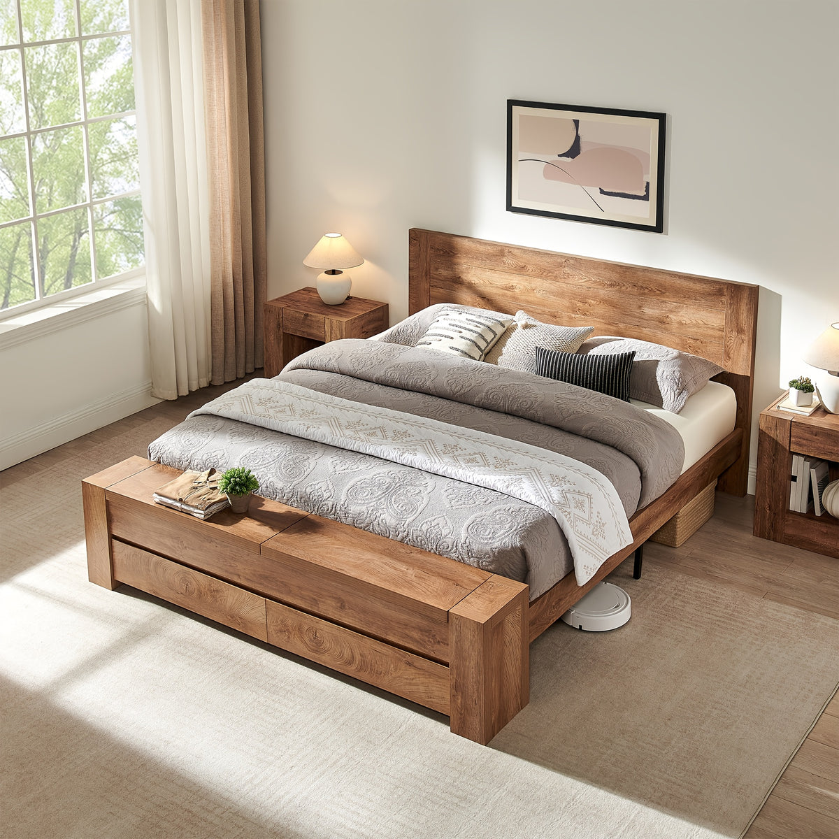 king queen size platform bed frame storage footboard - Temu