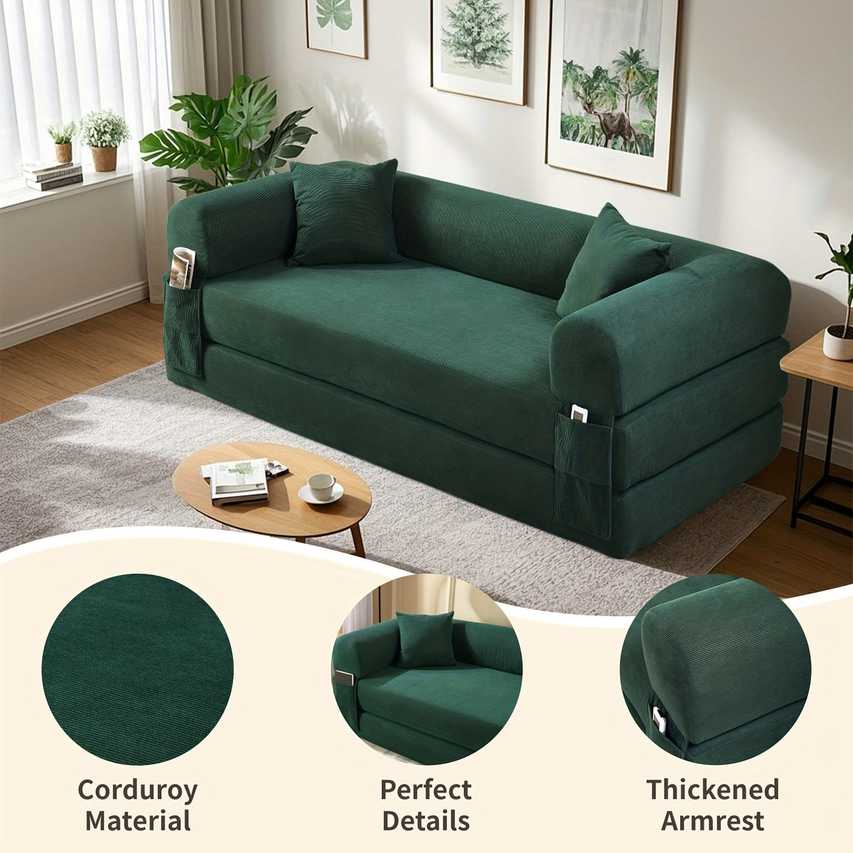 80 convertible sofa bed 3 in 1 corduroy folding pull couch - Temu