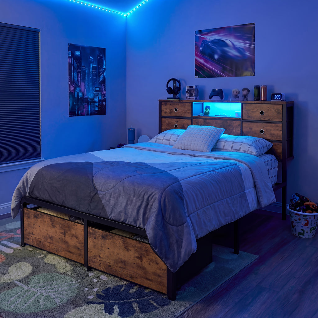 reinforced metal storage bed frame king queen full 8 9 - Temu