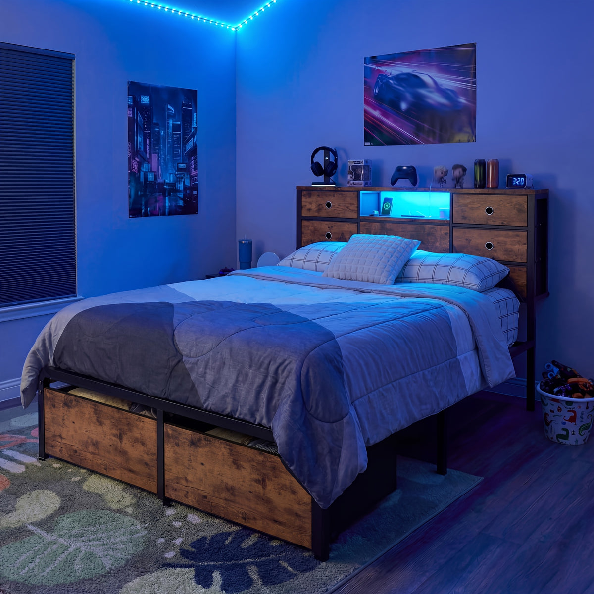 reinforced metal storage bed frame king queen full 8 9 - Temu