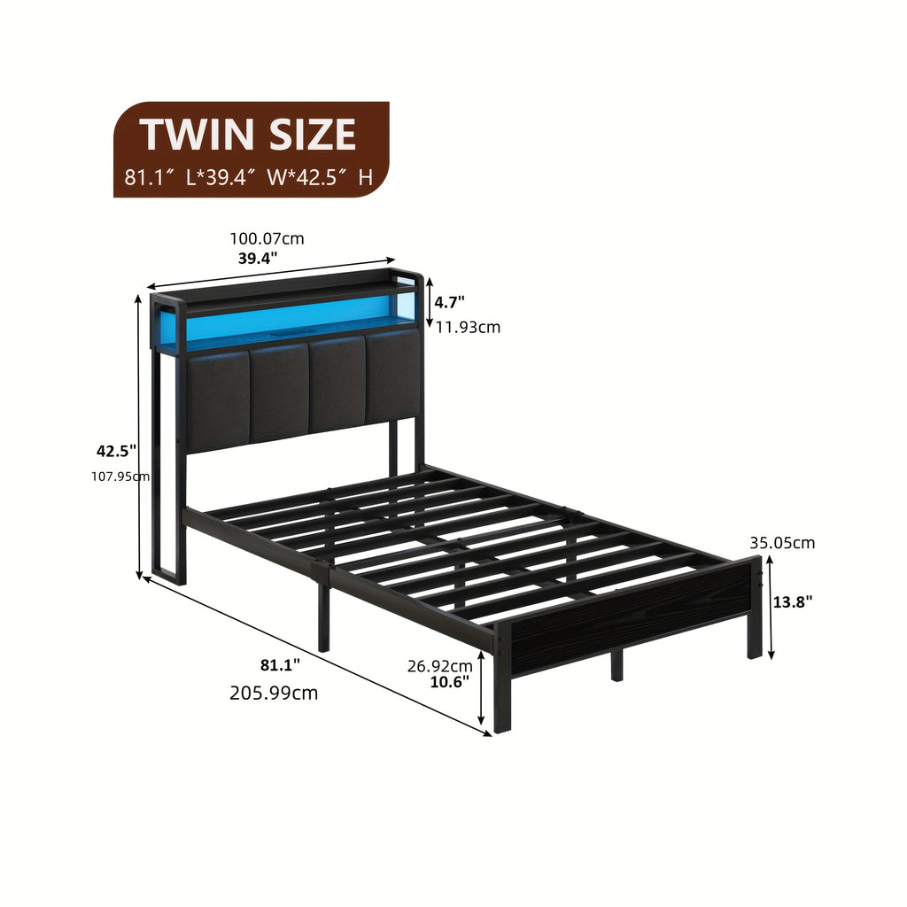 twin full queen king bed frame storage headboard led lights - Temu