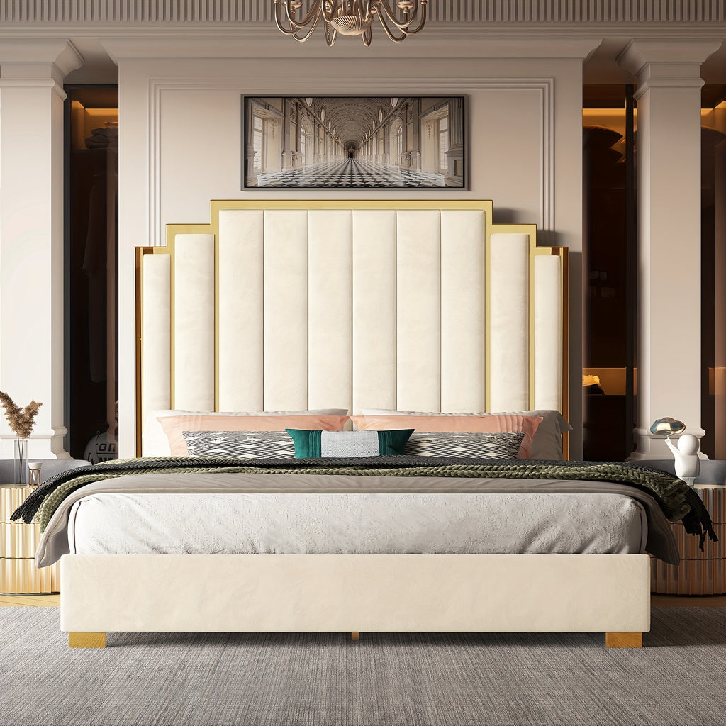 a platform bed frame measuring 65 inches featuring a velvet - Temu
