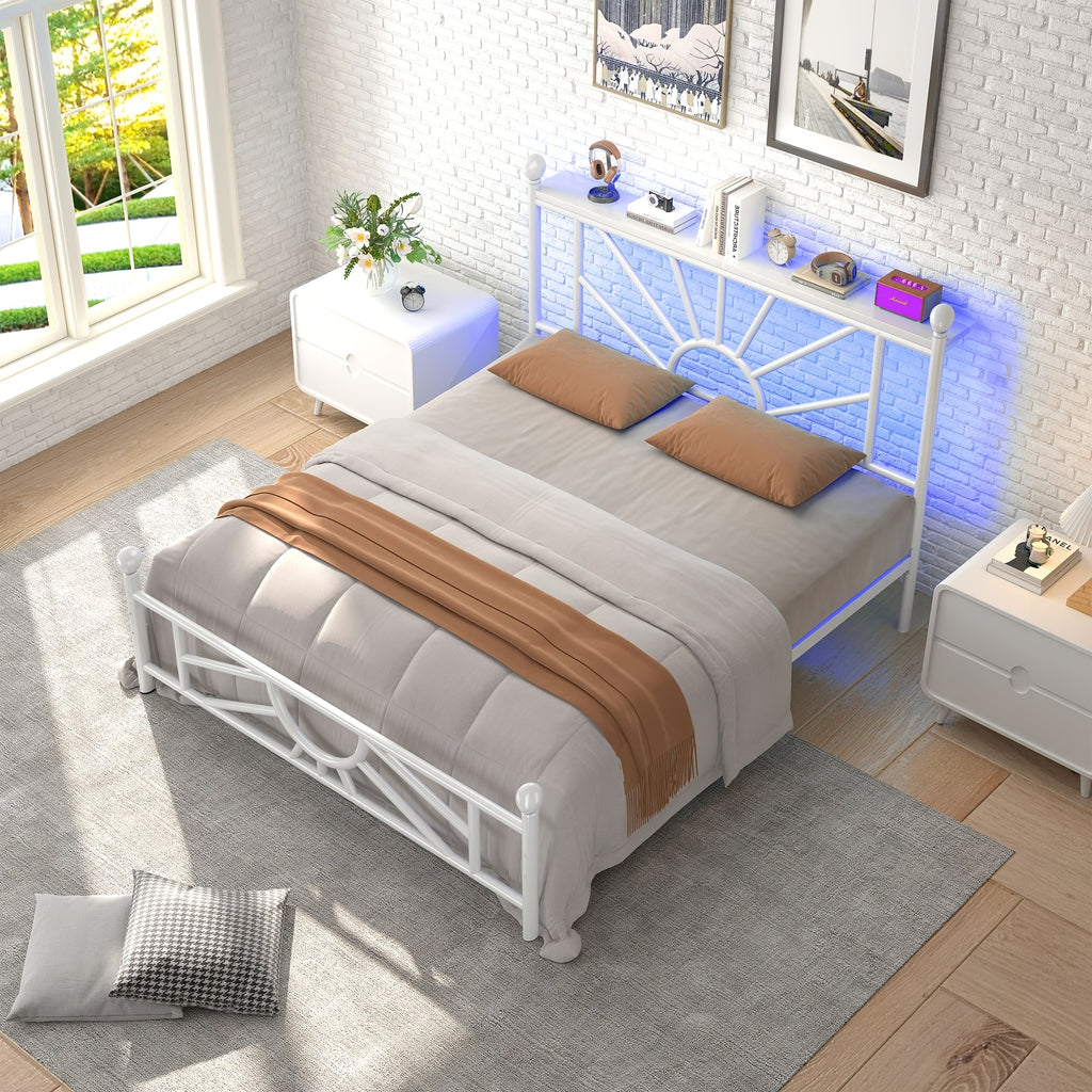 twin full queen king retro metal bed frame led lights - Temu