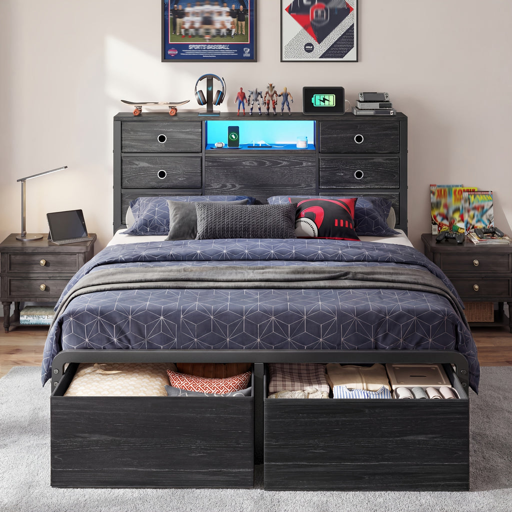 king queen full size storage bed frame 8 9 drawers headboard - Temu