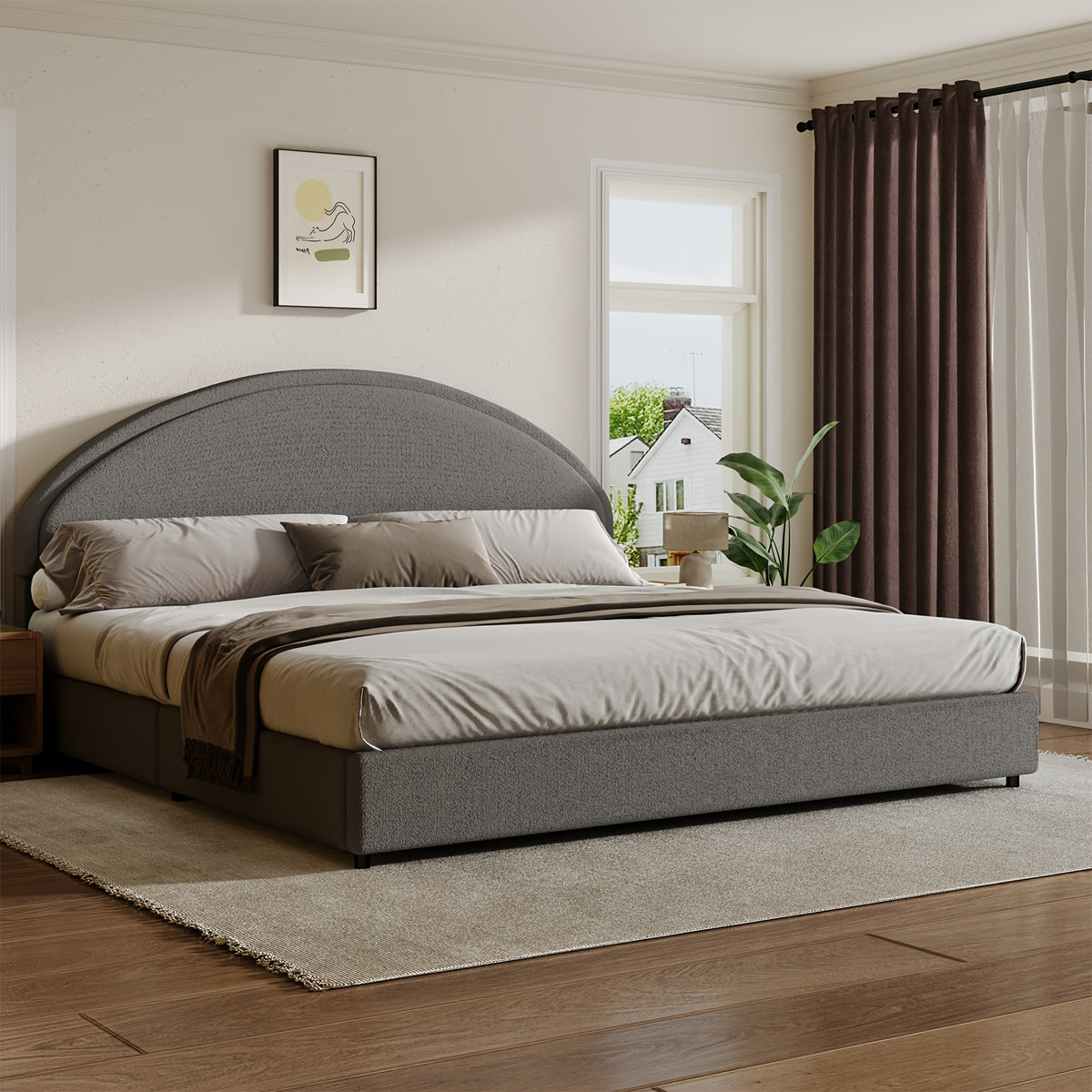twin full queen king bed frame boucle upholstered headboard - Temu