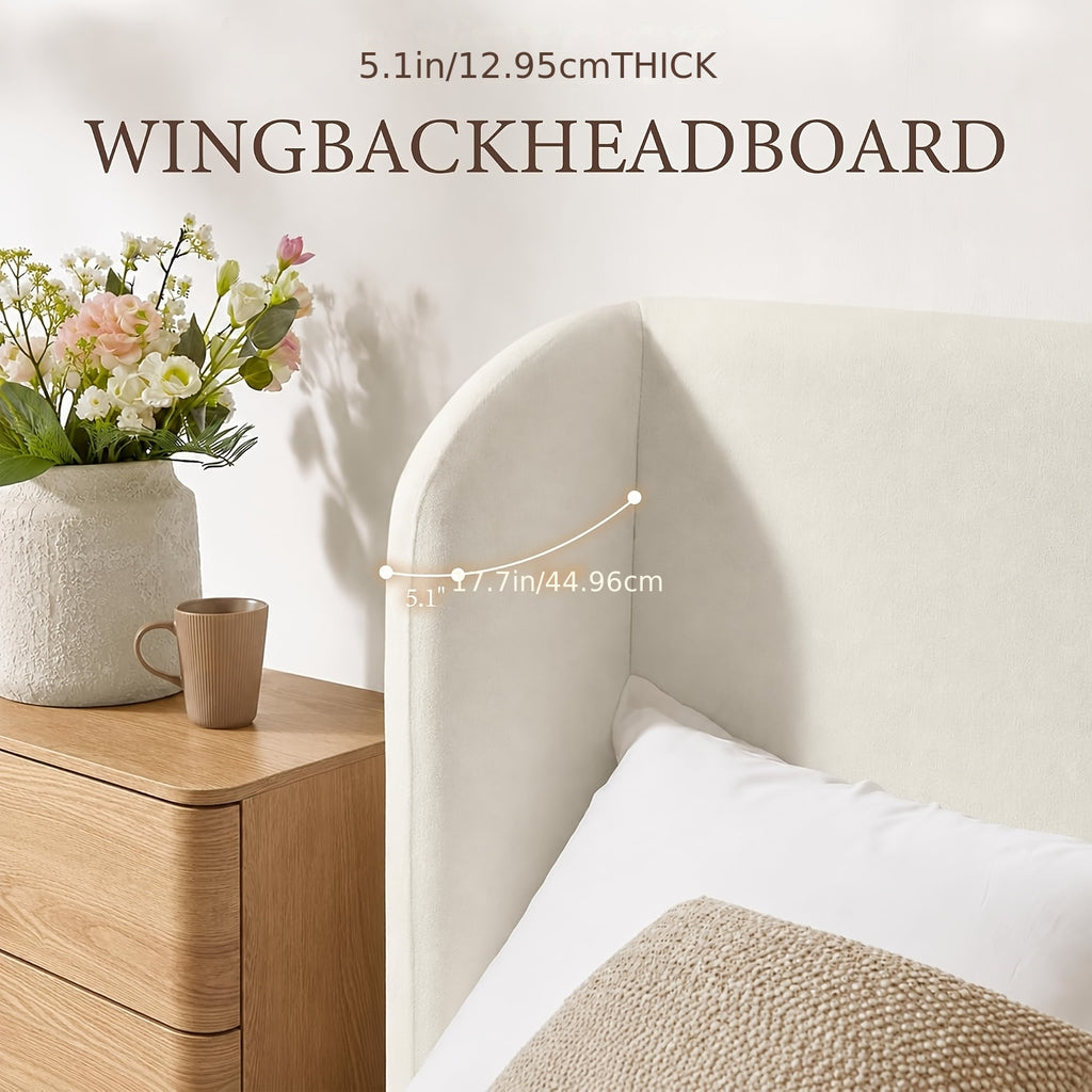 wingback upholstered platform bed frame 45 3 inch high - Temu