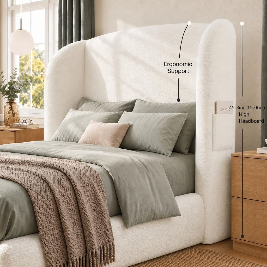wingback upholstered platform bed frame 45 3 inch high - Temu