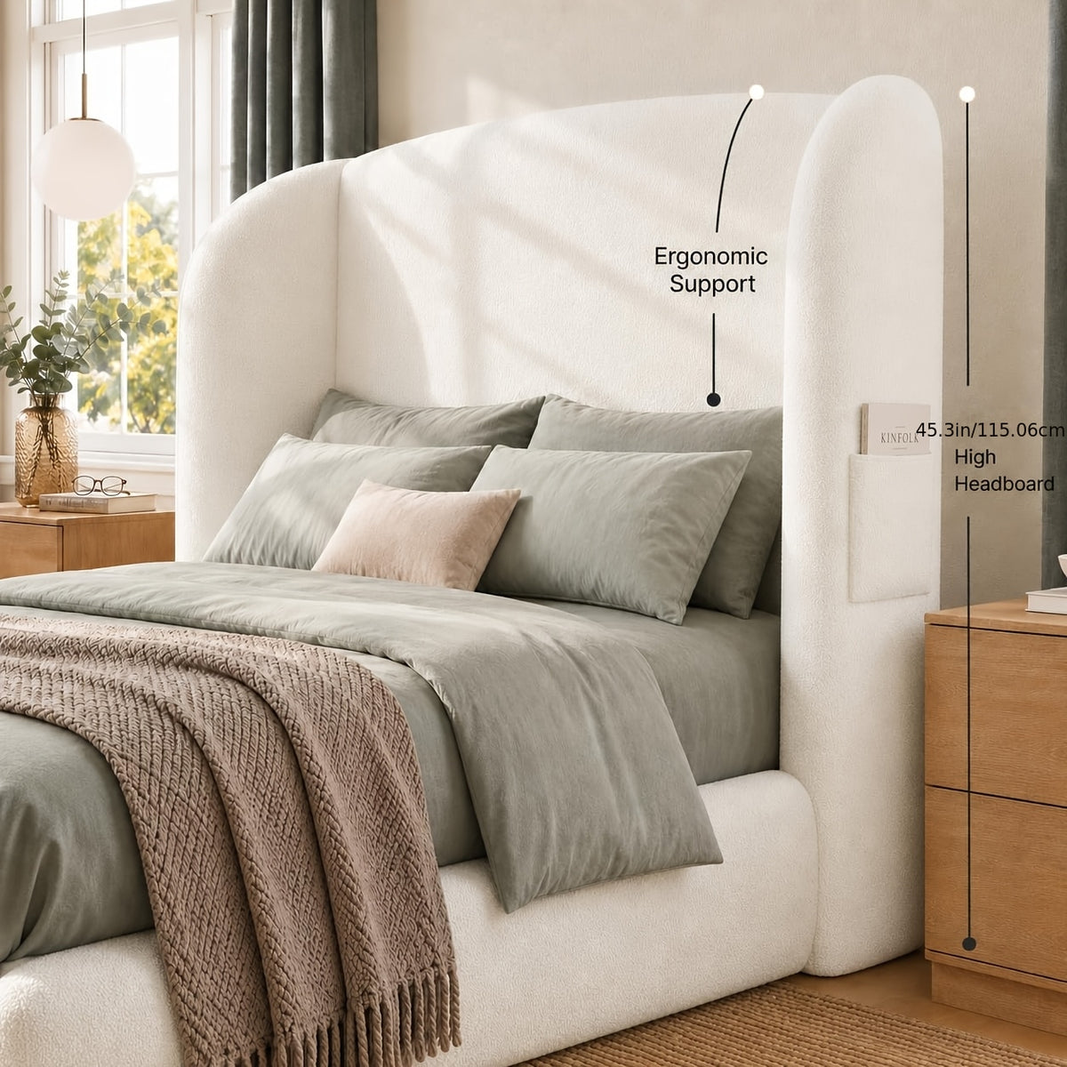 wingback upholstered platform bed frame 45 3 inch high - Temu