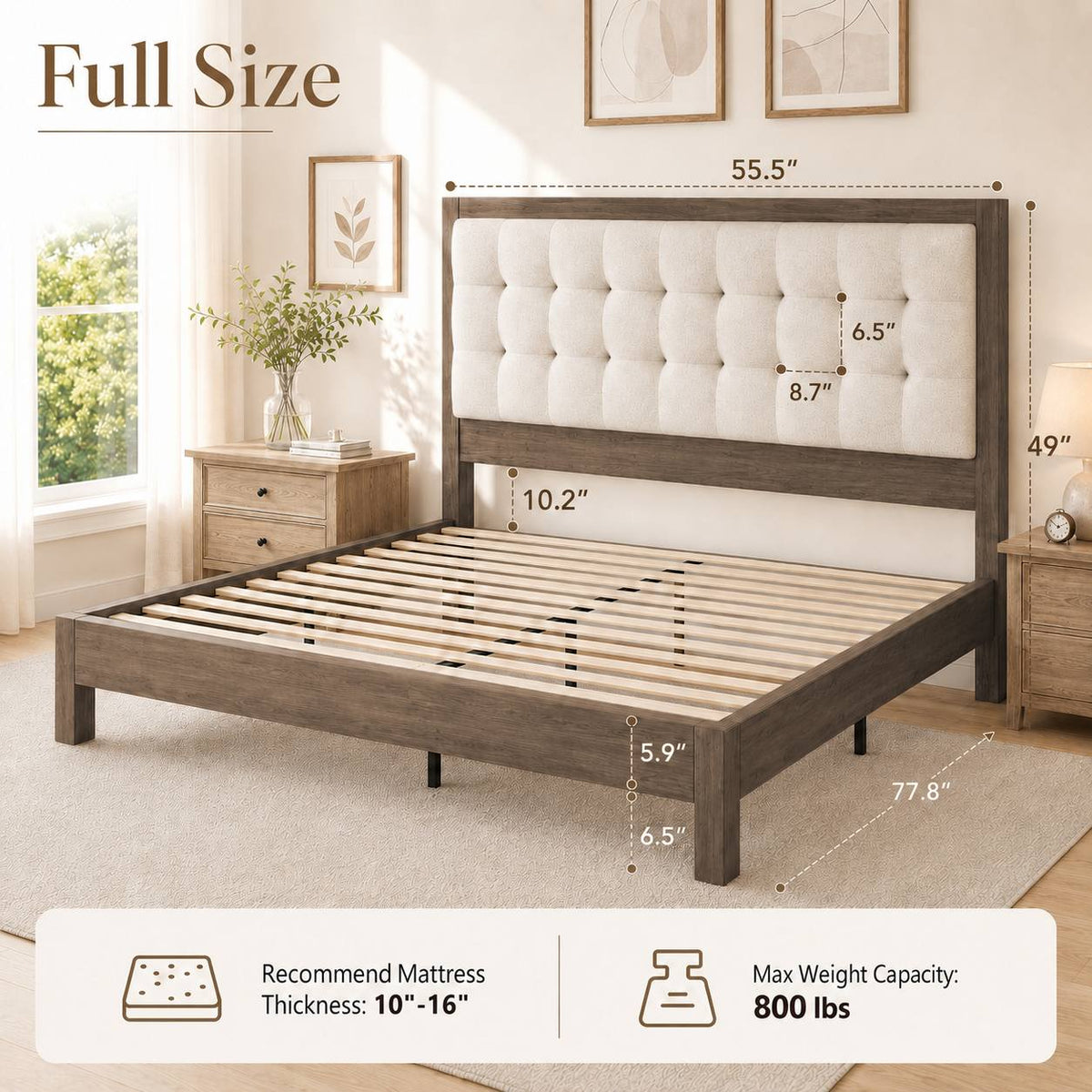 classic vintage solid wood bed frame upholstered headboard - Temu