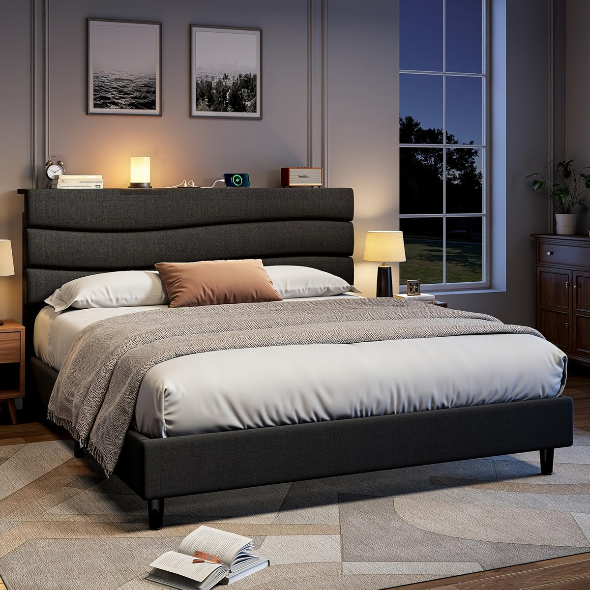 upholstered king queen full twin size bed frame - Temu