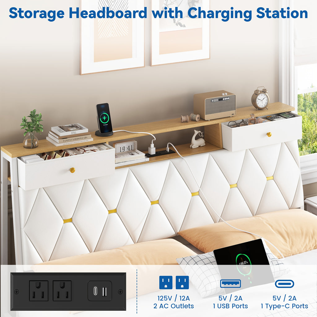 mraeer bed frame storage bench 2 drawers charging station no - Temu