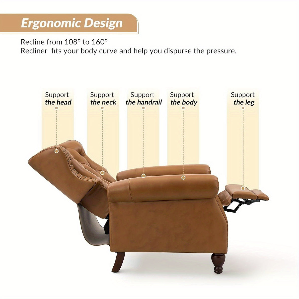 genuine leather recliner chair solid wood legs modern - Temu