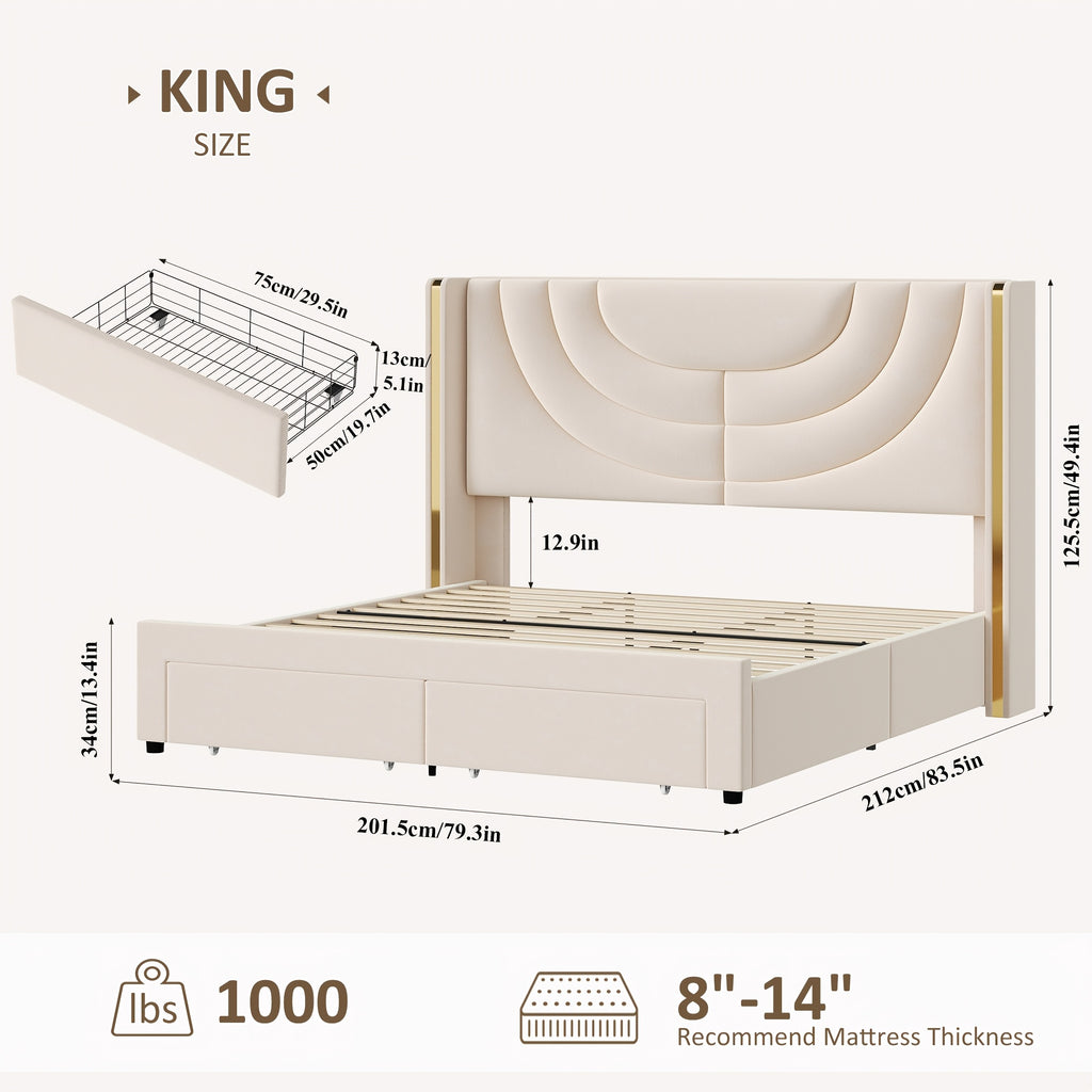 fultru full queen king upholstered led bed frame 2 storage - Temu