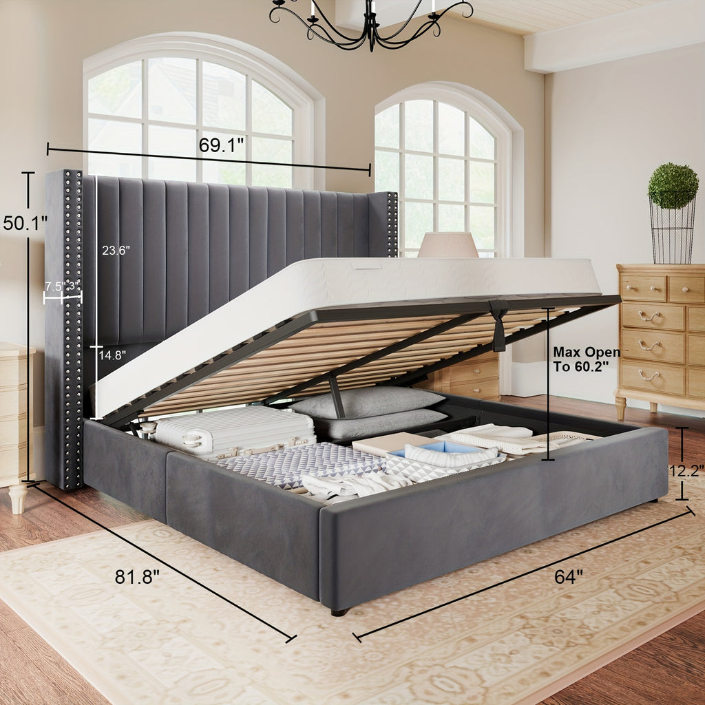 lift upholstered wingback platform bed frame - Temu