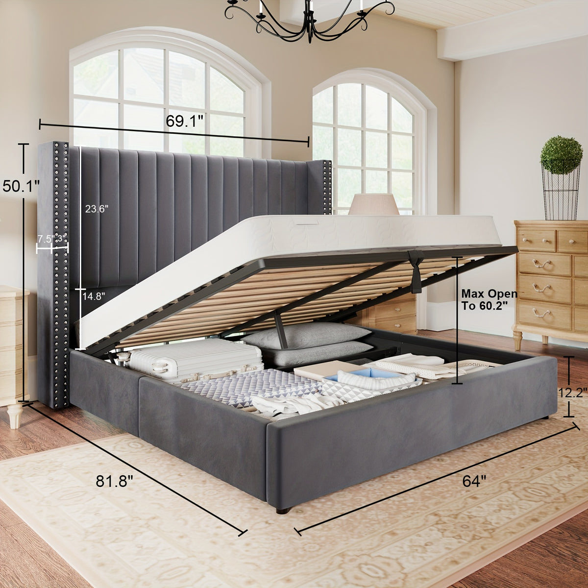 lift upholstered wingback platform bed frame - Temu