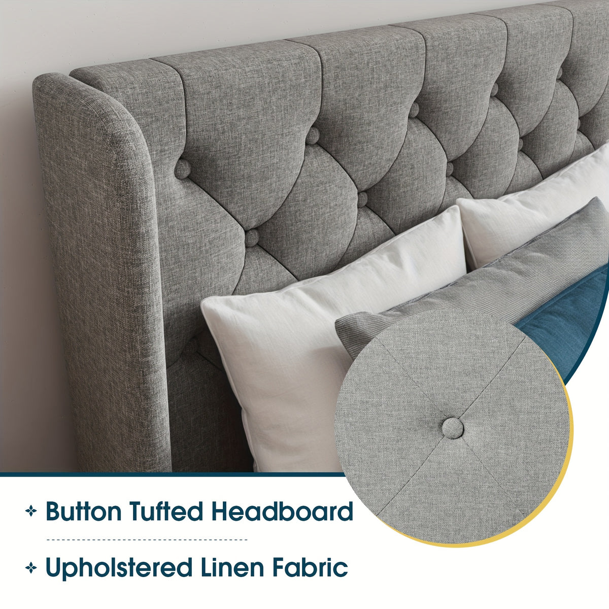 upholstered bed frame tufted wingback headboard - Temu