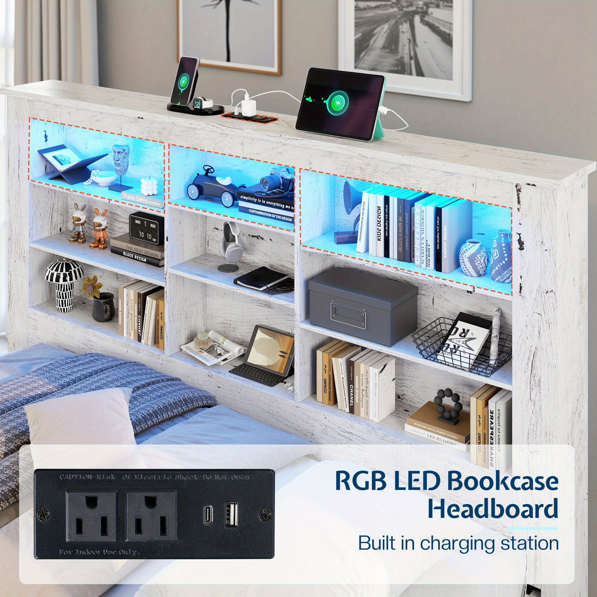 modern bed frame wheels storage drawers usb charging - Temu