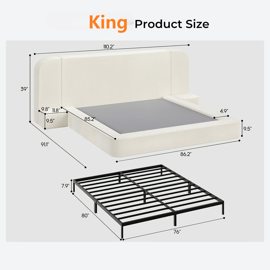 upholstered platform bed extended headboard side nightstands - Temu