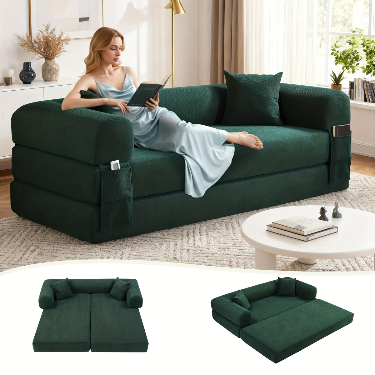 80 convertible sofa bed 3 in 1 corduroy folding pull couch - Temu