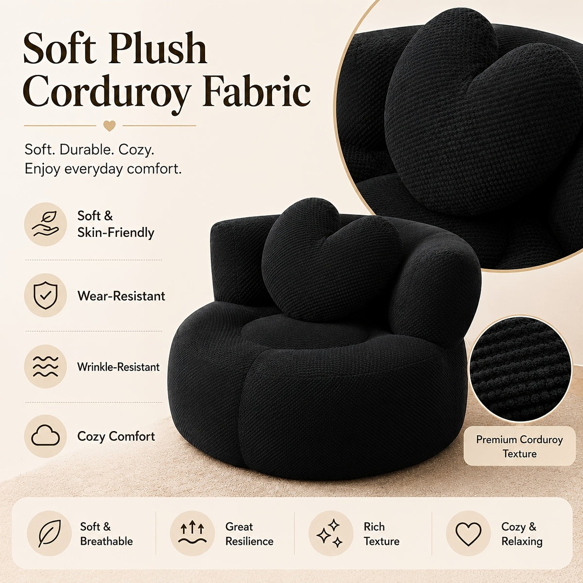 chaise lounge chair round heart shaped corduroy couch high - Temu